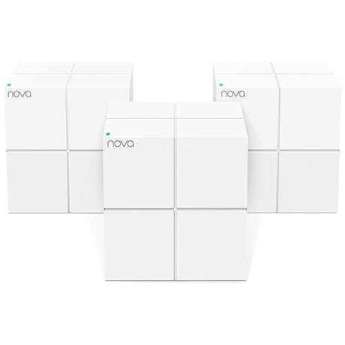 Imagen frontal de Tenda Nova WiFi Mesh System MW6 - Router WiFi de Malla AC1200, hasta 867 Mbps en 5 GHz, Cubre hasta 500㎡, Red de Malla de Doble Banda Gigabit para 90 Dispositivos, Funciona con Alexa, 3-Pack