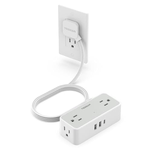 Imagen frontal de TESSAN Extension Electrica Plano, Regleta Multicontacto 3 USB(1 USB C), Extensión Plana para Pared 5 Pies con 4 Salidas de CA, Conector Multiple Enchufe para Hogar, Oficina, Cruceros