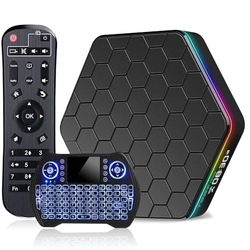 Imagen frontal de TOPIPRO - Caja de TV Android 12.0 4GB RAM 32GB ROM T95Z Plus Android Box 2.4GHz/5.8GHz Dual WiFi 6 Ethernet Bluetooth 5.0 HDR 10+ H.265 4K 6K TV Box con Teclado retroiluminado, Smart Box TV 2023