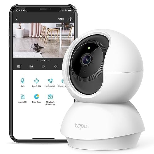 Imagen frontal de TP-Link Tapo C200, cámara Wi-Fi de seguridad para el hogar con giro / inclinación, 1080p, audio bidireccional, control remoto, funciona con Alexa