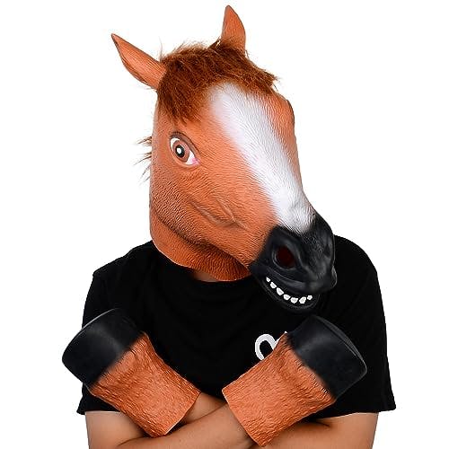 Imagen frontal de Voyiparty Colección de máscaras de cabeza de caballo para festivales o fiestas de baile (marrón)