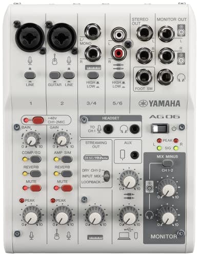 Imagen frontal de Yamaha AG06MK2 - Mezclador de bucle de transmisión en vivo de 6 canales, interfaz USB con Steinberg Software Suite