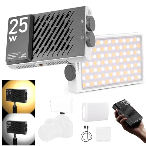 Imagen frontal de ZHIYUN CINEPEER CM25 - Luce video da 25 W, mini luce LED portatile bicolore per illuminazione foto e video, supporto ventole integrate, ricarica rapida PD, 14000 Lux@ 2700K-6200K CRI 96+/TLCI 97+