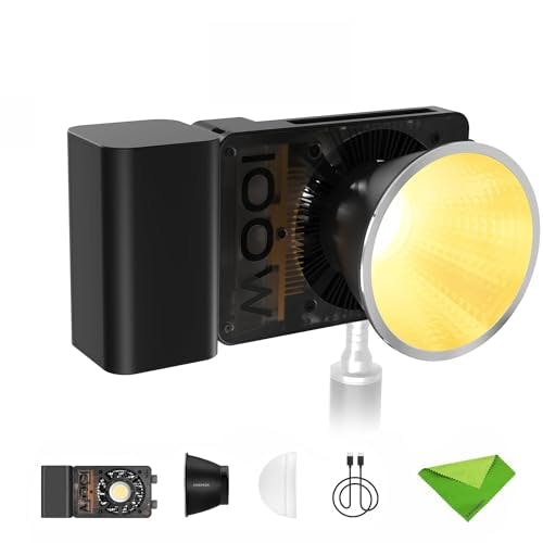 Imagen frontal de ZHIYUN CINEPEER CX100 100 W LED luz de vídeo con batería incorporada de 4500 mAh, 2700K-6500K Bicolor COB iluminación de Salida Continua para la filmación/streaming en Vivo/videografía/fotografí