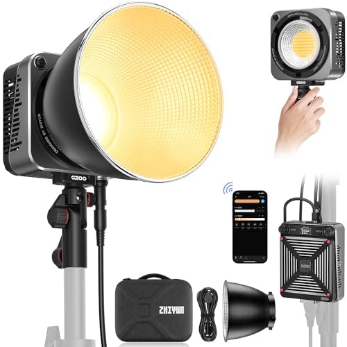 Imagen frontal de Zhiyun Molus G200 - Luz de video COB de 200 W con soporte Bowens, 85800 Lux/m 2700 K-6500 K y ZY Vega APP Control, sistema de refrigeración DynaVort ultra silencioso