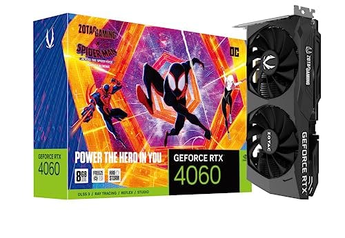 Imagen frontal de Zotac Gaming GeForce RTX 4060 8GB OC Spider-Man: Todo el Juego de Tarjetas gráficas inspiradas en Spider-Verse, ZT-D40600P-10SMP
