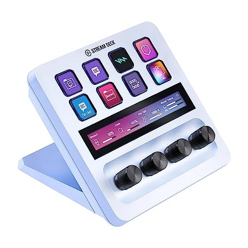 Imagen frontal de Elgato Stream Deck + White, Audio Mixer, Production Console and Studio Controller for Content Creators, Streaming, Gaming, with Customizable Touch Strip dials and LCD Keys, Works with Mac and PC