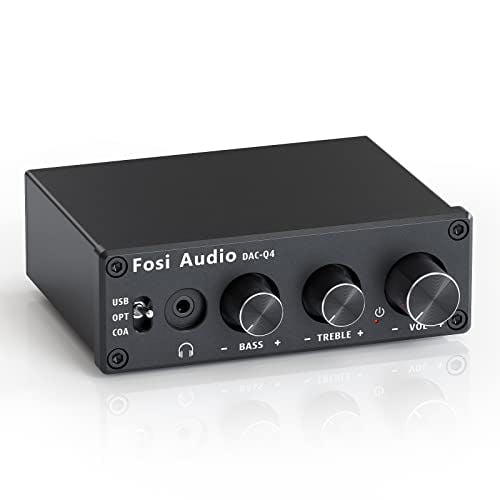 Fosi Audio Q4 Mini Stereo DAC & Amplificador de Auriculares, 24 bits/192 KHz USB/óptico/Coaxial a RCA AUX, Convertidor de Audio Digital a Analógico para Altavoces Activos Domésticos/de Escritorio