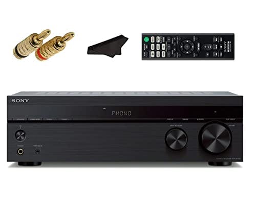Compara precios Sony STR-DH190 + Receptor estéreo para el hogar, 2 canales, entradas Phono, 4 entradas de audio, entrada de 3.5 milímetros, Bluetooth, con 2 tornillos cerrados Kwalicable de 24 quilates chapados en oro para altavoces plátano, paño de limpieza