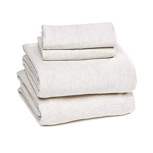 Amazon Basics - Juego de sábanas de algodón, tamaño matrimonial, avena