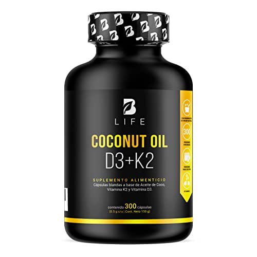 Vitamina D3 400 UI + K2 para mayor Absorción y Efectividad 300 Softgels. Ingredientes naturales. Coconut Oil D3 + K2 B Life.