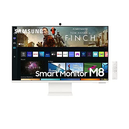 SAMSUNG Monitor de computadora Inteligente M80B 4K UHD HDR de 32 Pulgadas con transmisión de TV, cámara Slimfit incluida, Acceso Remoto inalámbrico a PC, Alexa integrada, LS32BM805UNXGO, Blanco