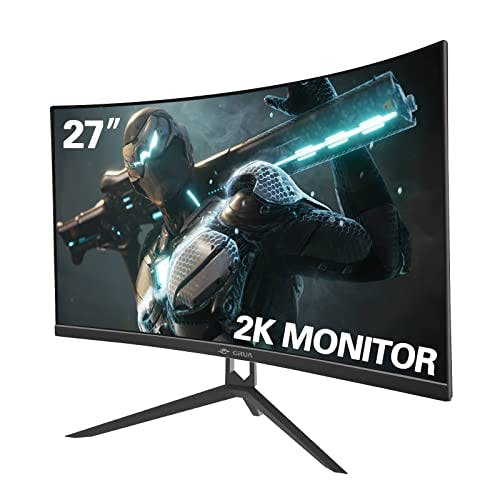Compara precios CRUA - Monitor curvo de 27 pulgadas para juegos, QHD (2560x1440P) 2K 144 Hz 1800R, gama de colores 99%sRGB, 2ms GTG, FreeSync, 3 lados sin marco, luz azul baja, montaje VESA (HDMI, DP) color negro