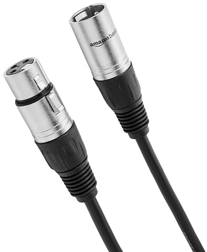 Amazon Basics - Cable de micrófono equilibrado XLR estándar macho a hembra, duradero y flexible, cancelación de ruido, 25 pies, negro