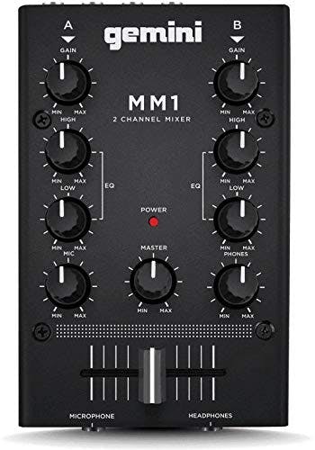 Gemini MM1 - Mezclador de DJ compacto giratorio de 2 bandas con control de ganancia individual y transversal, 2 canales