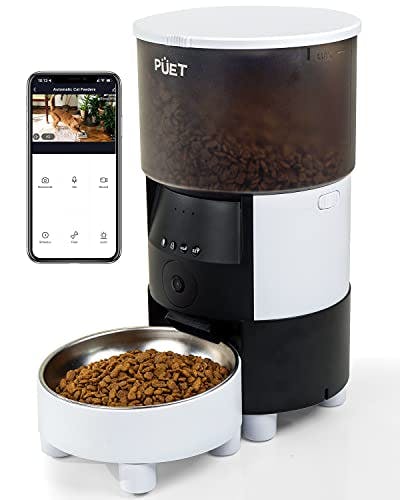 Compara precios PUET - Alimentador automático para gatos con cámara, temporizador de voz 1080P HD grabación de video, 3L WiFi de altura ajustable con audio de 2 vías, dispensador programable de comida para perros, 1-8 comidas por día