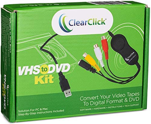 Compara precios ClearClick Kit de VHS a DVD para PC y Mac: dispositivo USB, software, instrucciones y soporte técnico: captura vídeo desde VCR, VHS, Hi8, videocámaras, sistemas de juego
