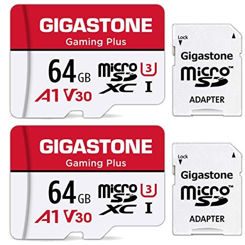 Gigastone 64GB Tarjeta de Memoria Micro SD, Paquete de 2, Gaming Plus, Compatible con Nintendo Switch, Alta Velocidad 90MB / s, Grabación de Video Full HD, Micro SDHC UHS-I A1 Class 10