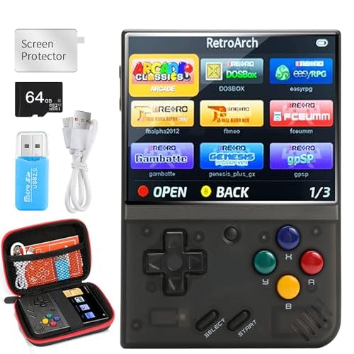 Compara precios Miyoo Mini Plus consola de juegos de mano retro con tarjeta TF de 64 G, compatible con +10000 juegos, emulador portátil recargable de 3.5 pulgadas para consola de juego con funda, apto WiFi. (Negro)